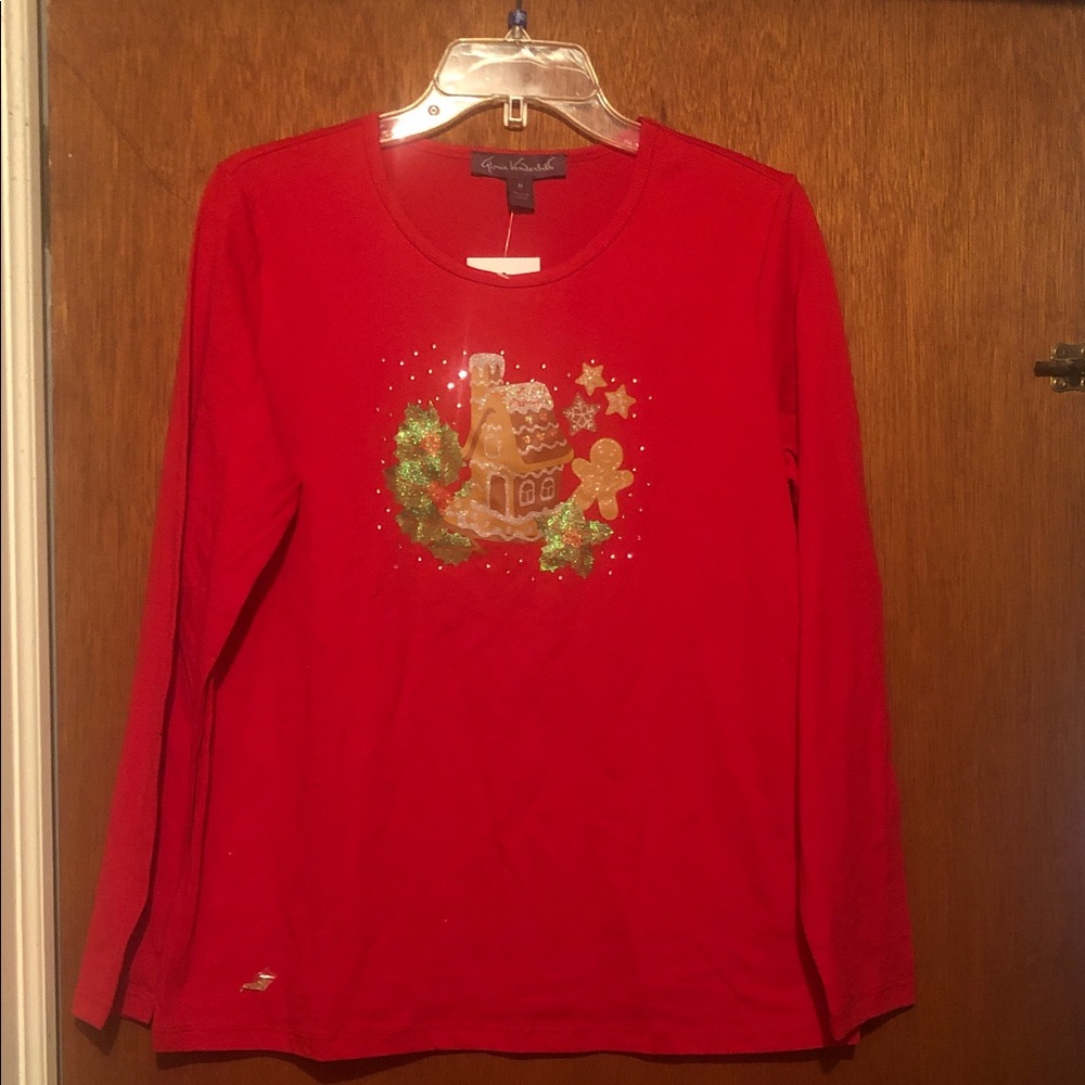 Gloria Vanderbilt Festive Red Long Sleeve Tee